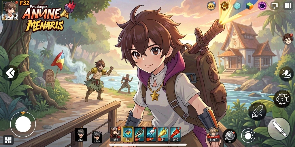 Tampilan gameplay F32 yang menakjubkan dan penuh warna.