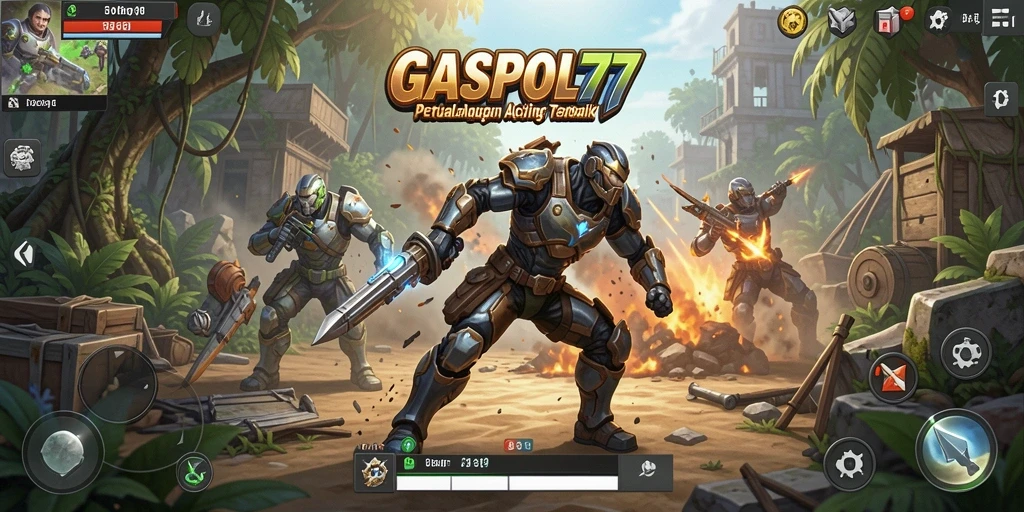 Screenshot GASPOL77 menunjukkan pertempuran seru dengan efek visual mencolok.