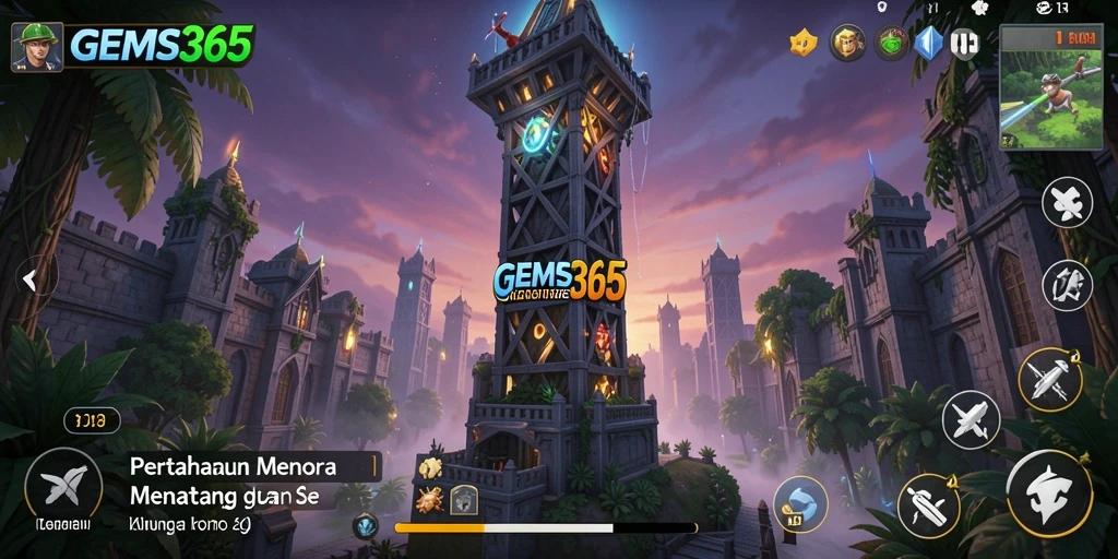 Tampilan permainan menara yang menantang di GEMS365.