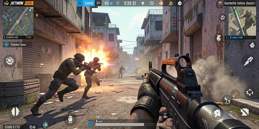 Screenshot gameplay JKTWIN dengan aksi menegangkan di medan perang.