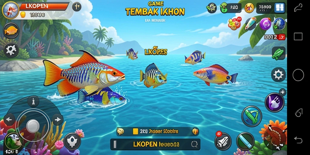 Menampilkan pemain yang fokus menembak ikan dengan penuh semangat.