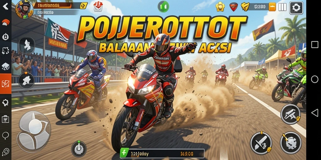 Screenshot gameplay POJEROTOTO dengan aksi balap motor yang mendebarkan.