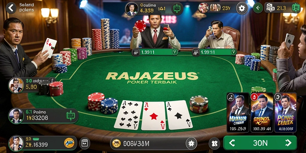 Tampilan menarik gameplay Poker RAJAZEUS saat bermain.