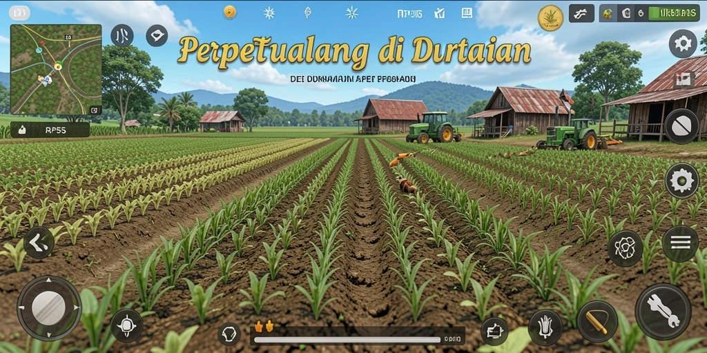Screenshot gameplay RP55 menunjukkan keindahan lahan pertanian.