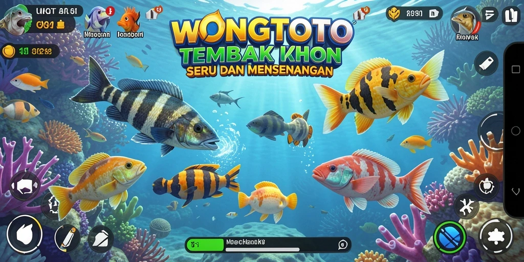 Screenshot menunjukkan gameplay seru WONGTOTO dengan berbagai ikan menunggu untuk ditembak.